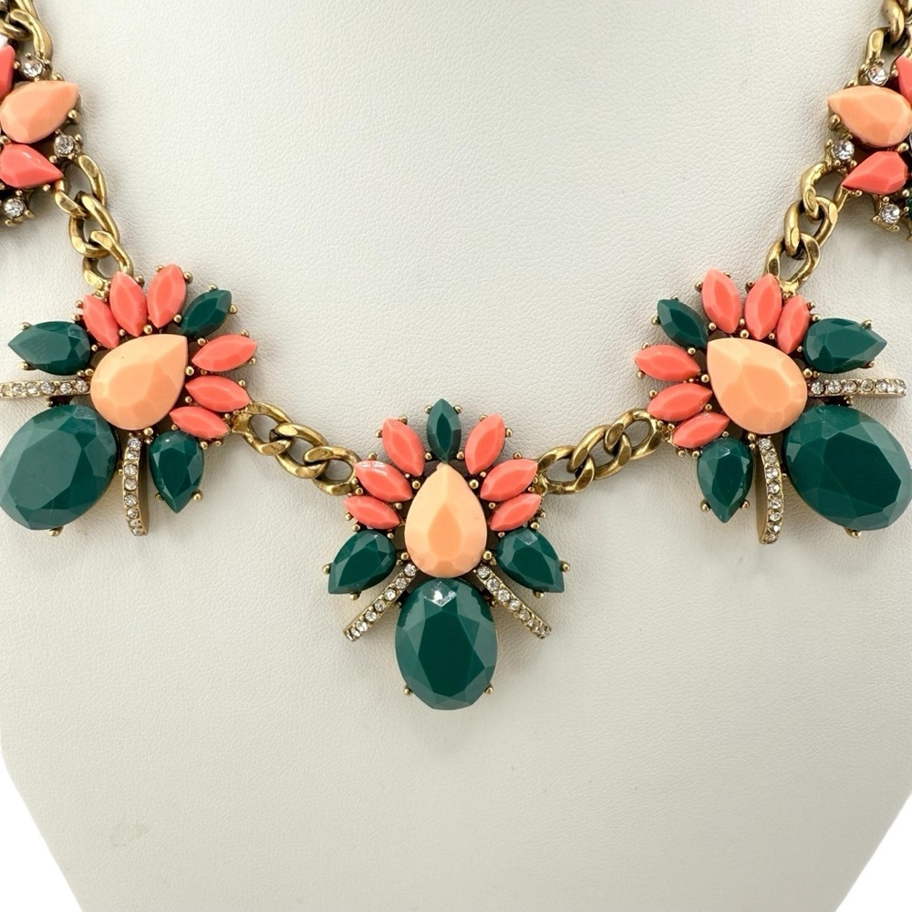 J. Crew Coral and Deep Blue Floral Necklace - Picture 3 of 11